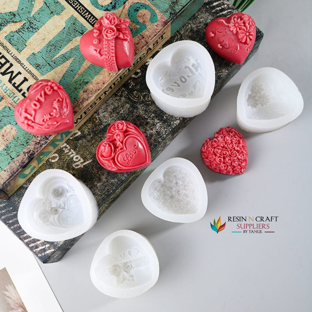 3D Rose & Love In Heart Soap & Candle Handmade Mould