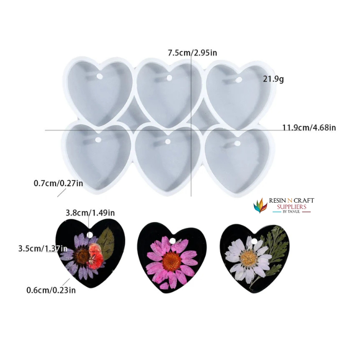 6 Cavity Heart Keychain & Pendant Mould