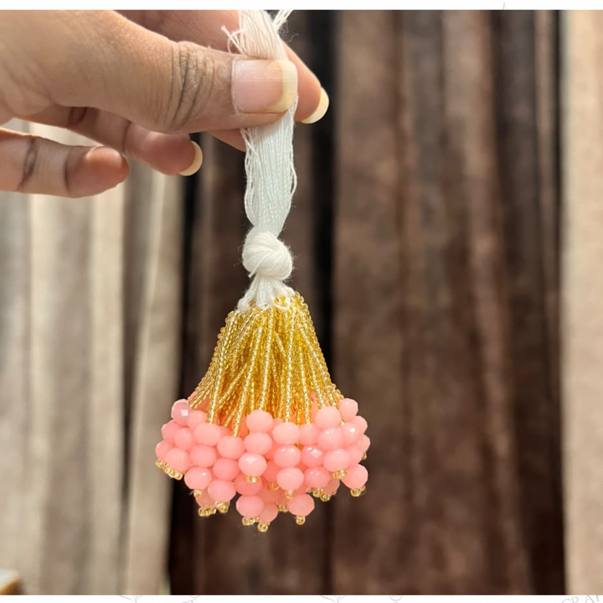 Mala Latkan 10 Pcs Pack – Golden Thread & Pink Beaded Latkan | Toran, Bandhanwar & Craft Decoration