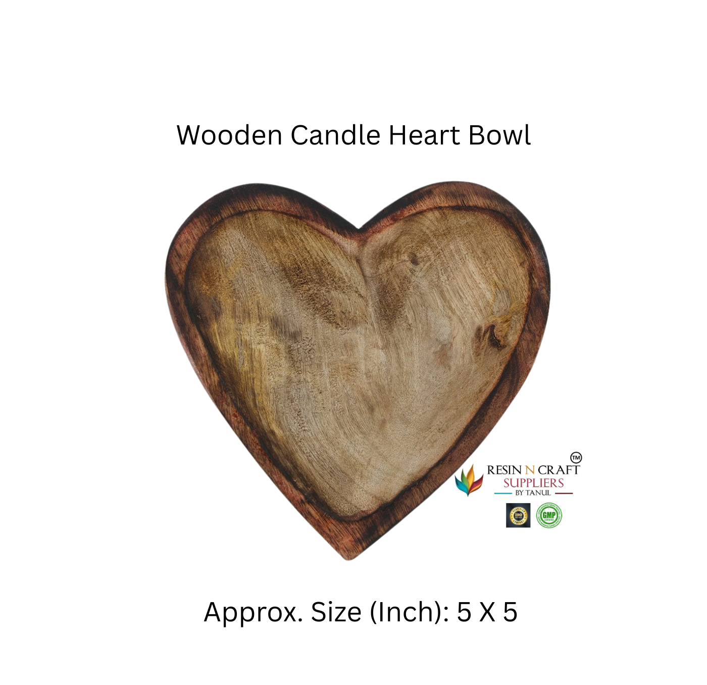 Wooden Candle Heart Bowl (5 x 5 Inch Approx.)