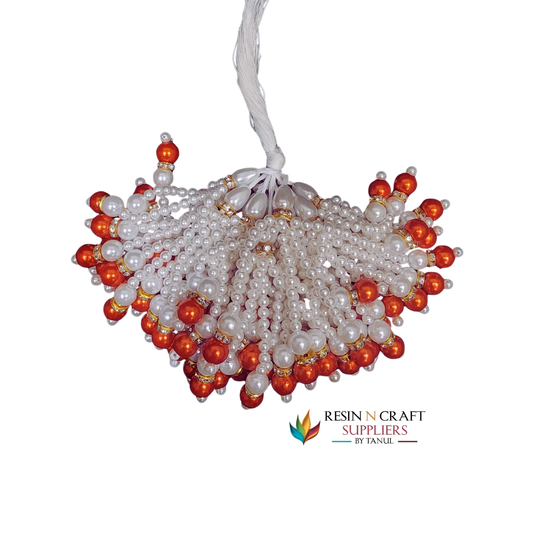 Saffron Orange & Pearl Decorative Latkans / Moti Tassels