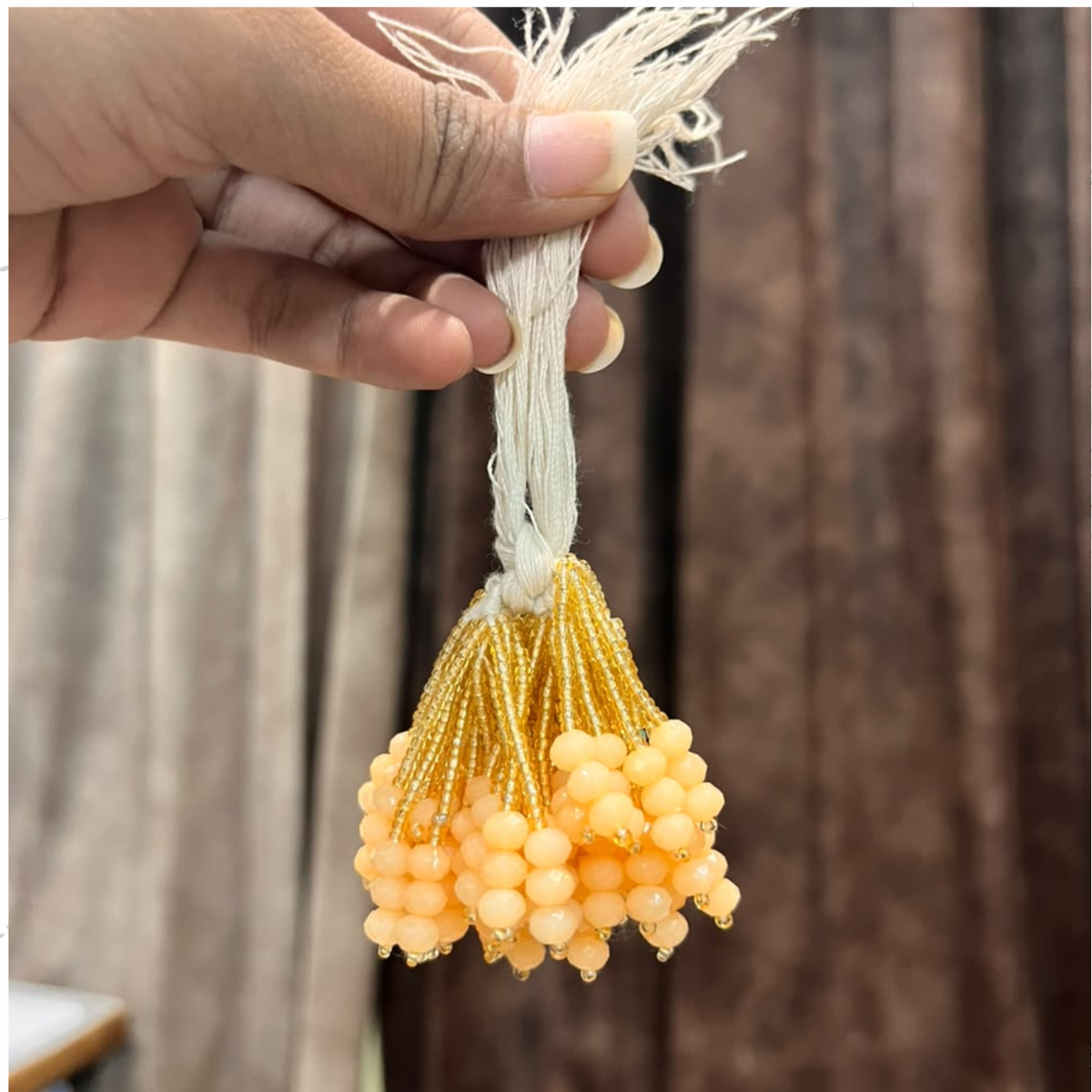 Mala Latkan 10 Pcs Pack – Golden & Cream Beaded Latkan | Toran, Bandhanwar & Craft Decoration