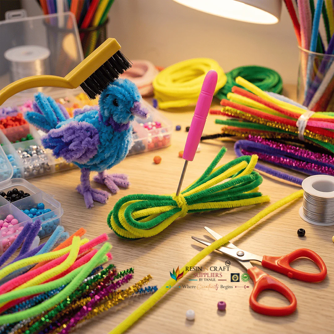 3-Piece Pipe Cleaner Crafting Tool Kit – Includes Wire Fluffing Brush, Precision Awl & Craft Scissors