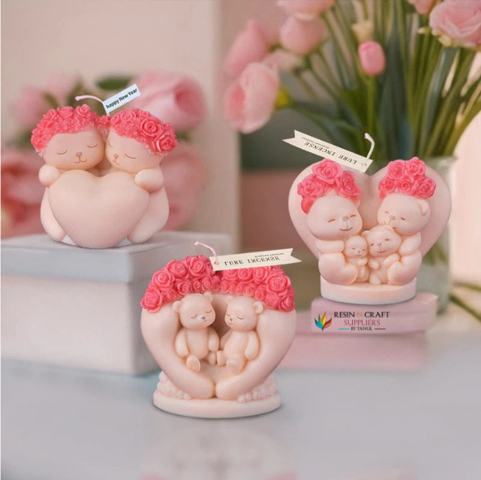 Rose Love Couple Bear Handmade Mould For Candle Making(RHM0120)