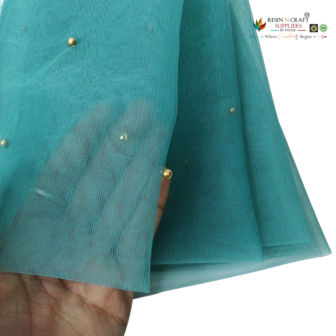 Teal Blue Premium Pearl Decorative Net Fabric Roll – 5 Meter (PN-01)