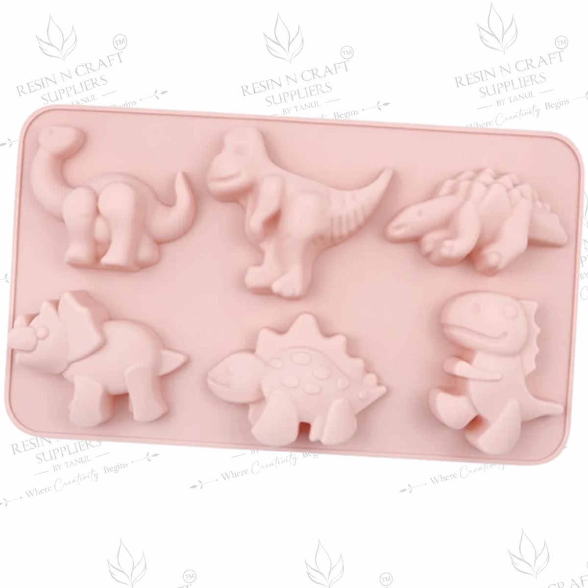 6-Cavity Dinosaur Silicone Mould for Concrecast Art – 27.2 × 16.5 CM | Assorted Dinosaur Designs (RSM1493M)