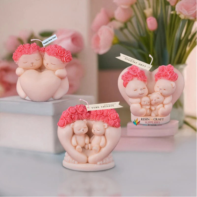 Rose Love Couple Bear Candle Handmade Mould