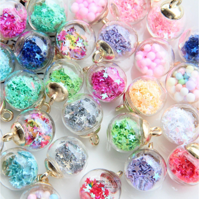 Small Glass Globe Charm With Gold Cap (Mini Message Bottles)