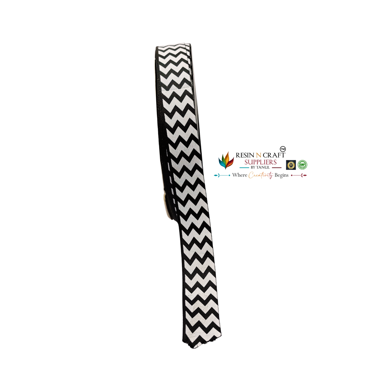 Black & White Chevron Zigzag Grosgrain Ribbon Roll – 90 Meter (3 CM Width)