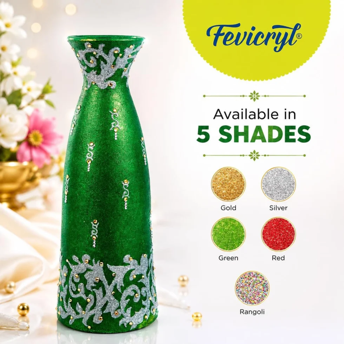 Fevicryl 3D Glitter Outliners for Fabric & Multi-Surface Crafts – Set of 5 Shades (R3DGSET02C)