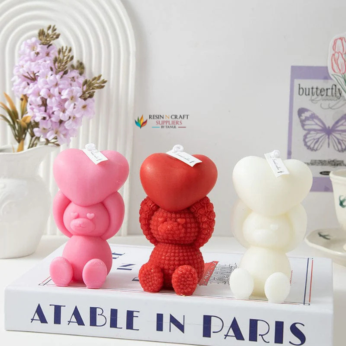 3D Rose Teddy Bear With Bow Handmade Candle Mould