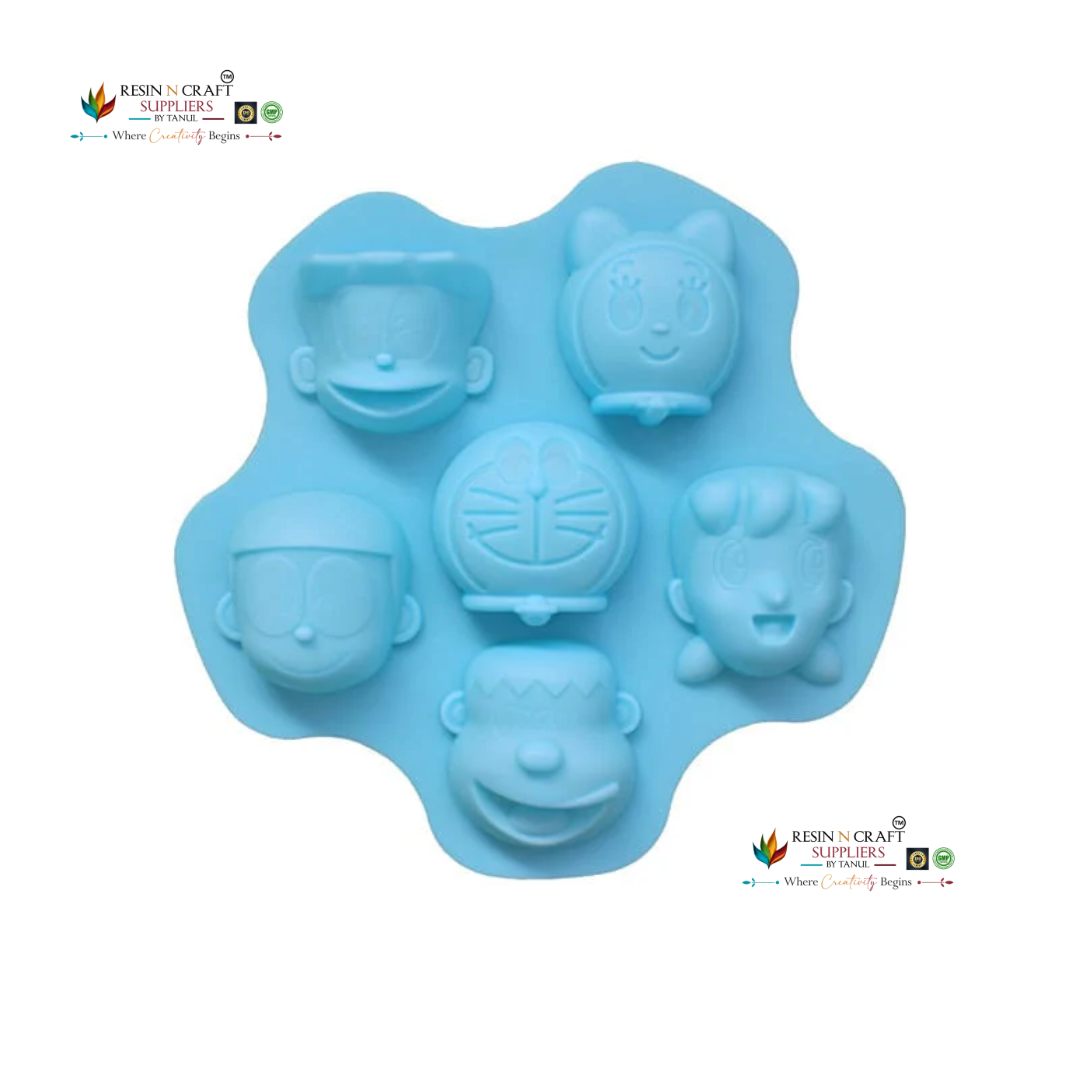 6 Cavity Doraemon Anime Character Face Mould for DIY Concrete Art, Resin Crafts, Soap Making & Cake Making Silicone Mould (RSM1436M)