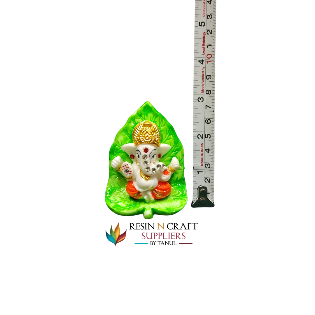 Miniature Lord Ganesha on Paan/Betel Leaf Idol (White & Green)
