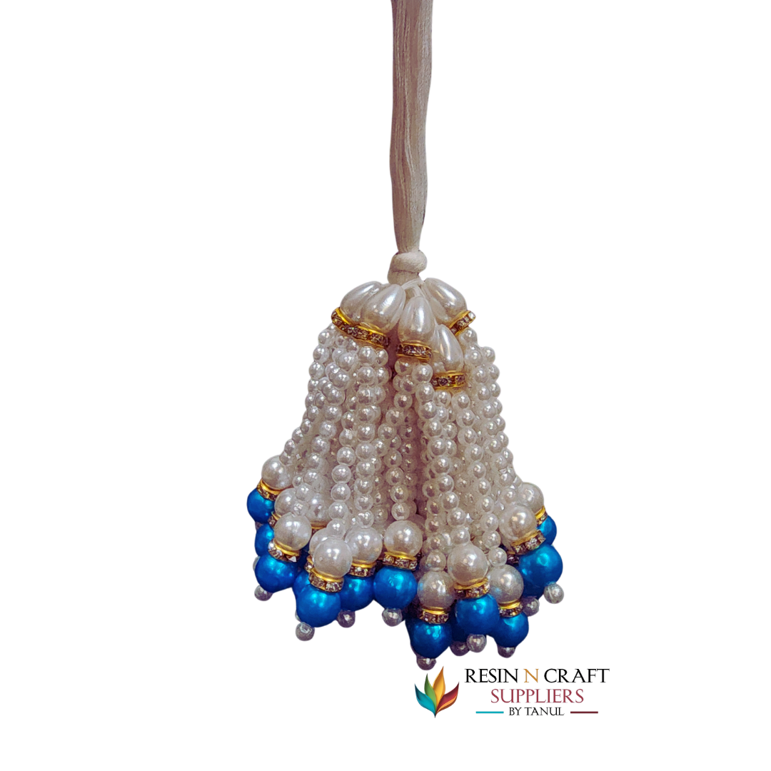 Royal Blue & Pearl Beaded Latkans / Moti Tassels
