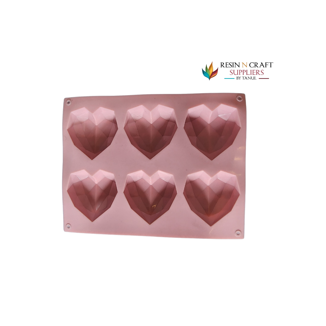 6-Cavity Geometric Heart Silicone Soap Mould