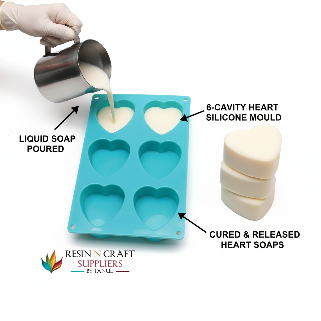 6 Cavity Heart 100gms silicon soap mould