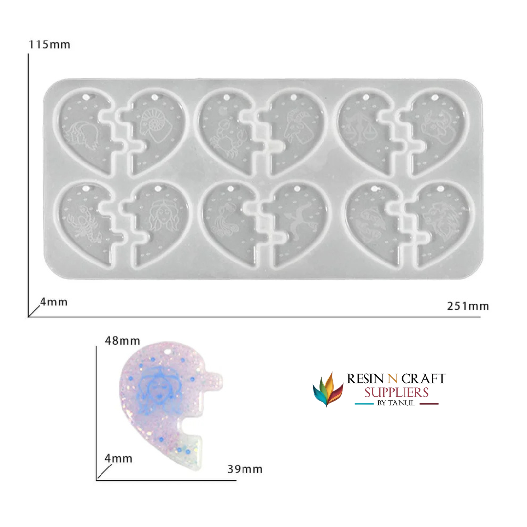 12 Cavity Zodiac Heart Keychain & Pendant Mould