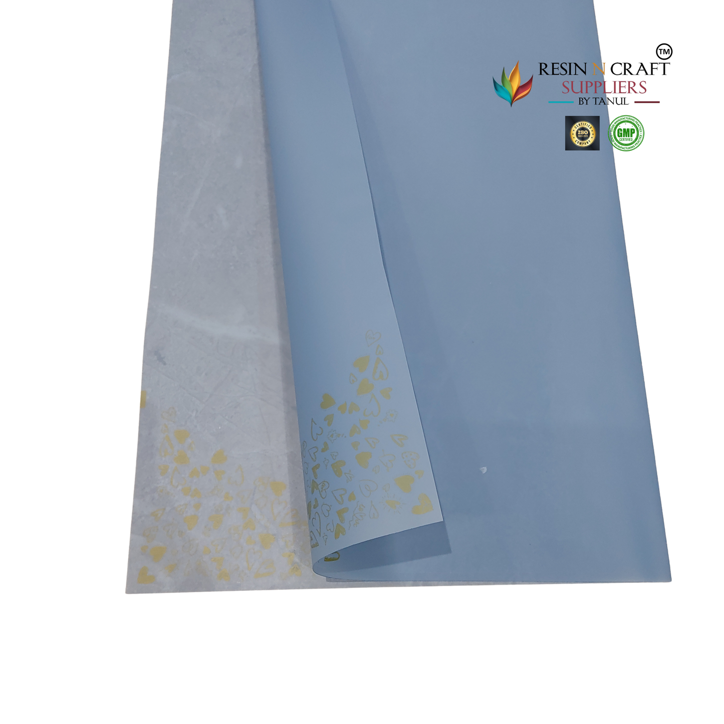 Sky Blue with Gold Heart Design Waterproof Flower / Gift Wrapping Sheets – 5 Pcs (22×22 Inch) / Packing Sheet