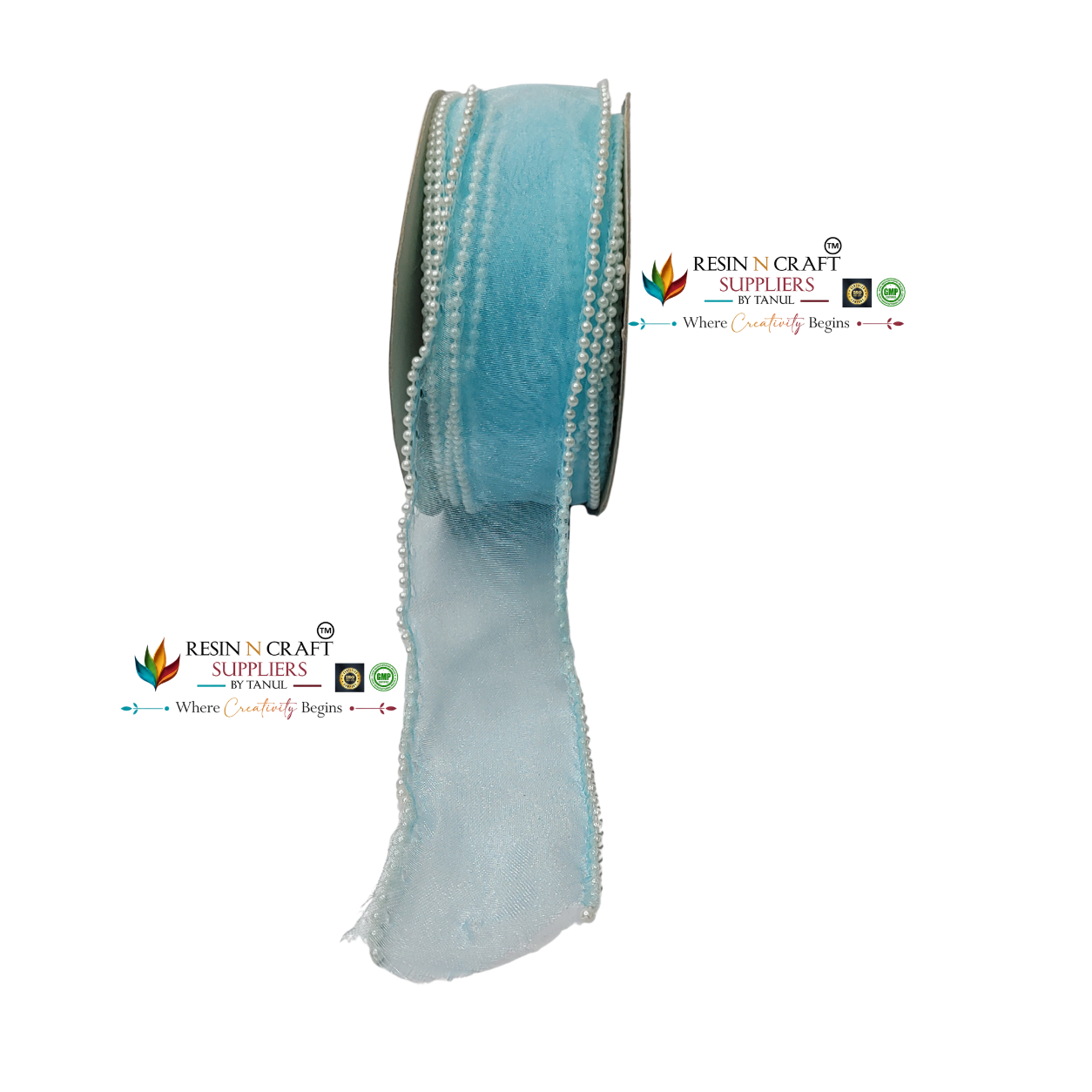 Premium Pearl Edge Net Ribbon Roll – Sky Blue (9 Meter Roll | 2 Inch / 5 CM Width)