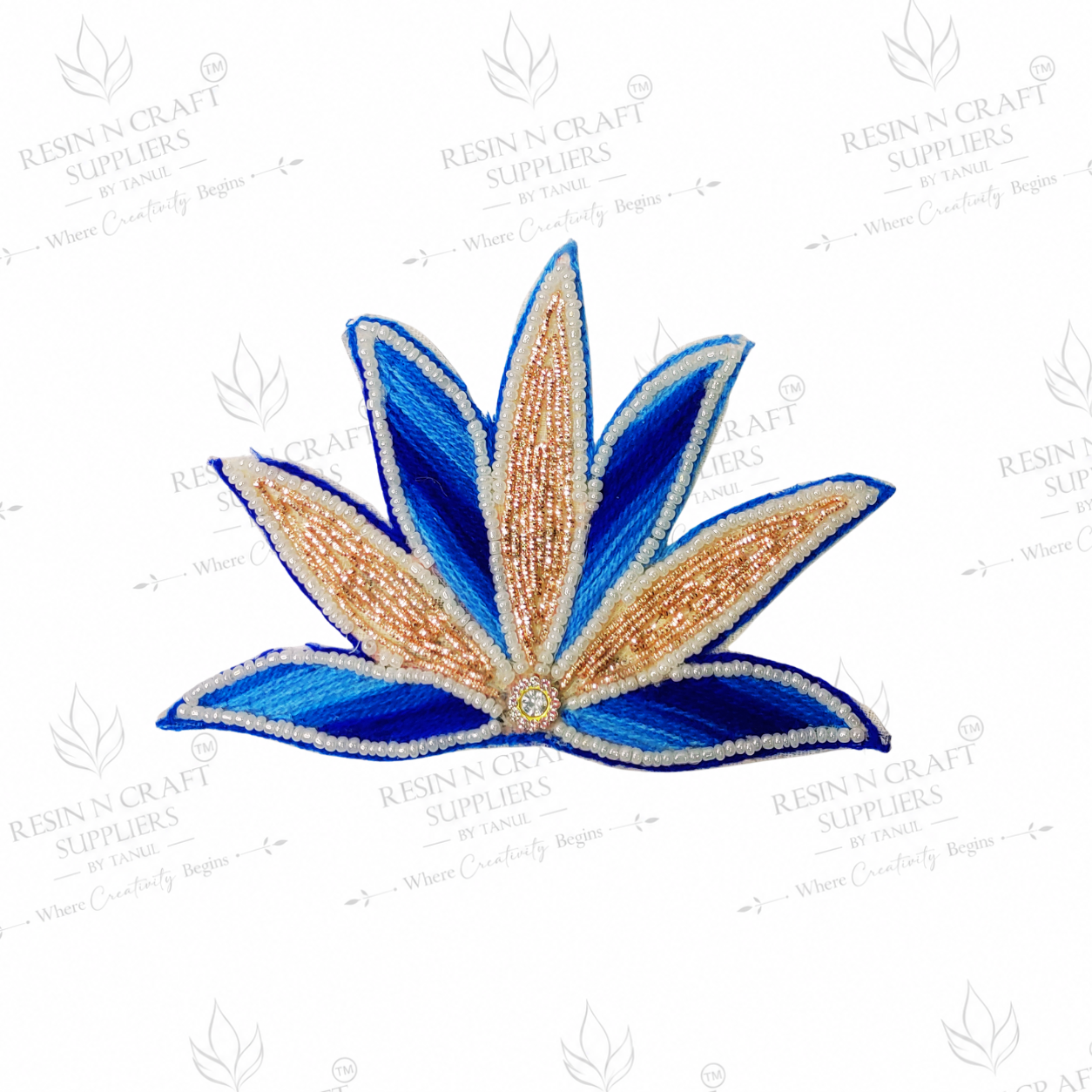 Blue Lotus Beaded Patch for Toran & Bandhanwar Making (05"x03")