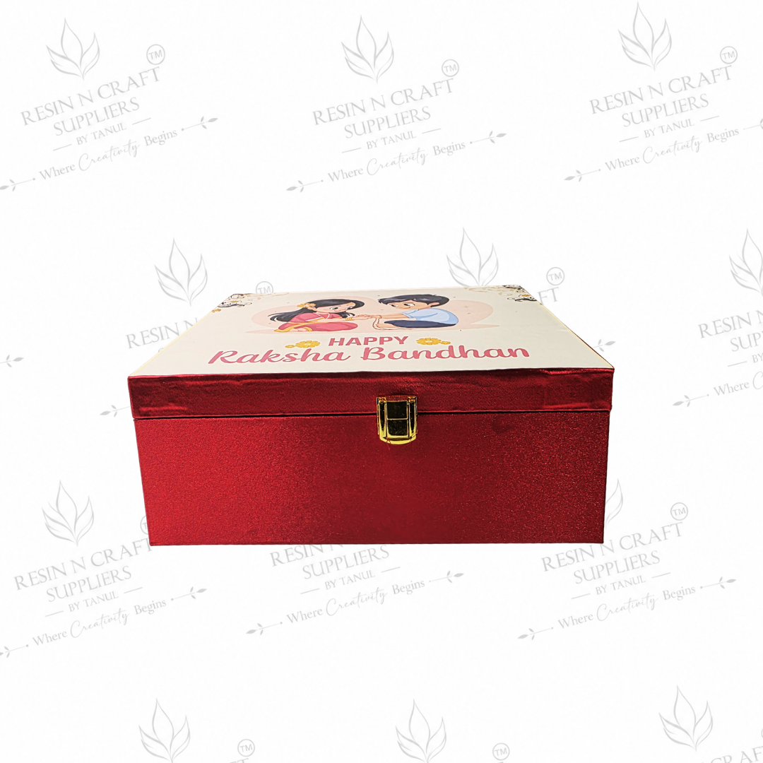 Premium Red Rakhi Hamper Box | Brother & Sister Theme Luxury Gift Box 8 Inch × 9.5 Inch × 4 Inch (Deep)