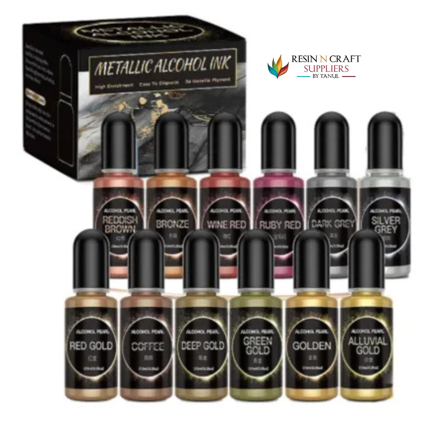 Set Of 12 Metallic Alcohol Ink 10 ML