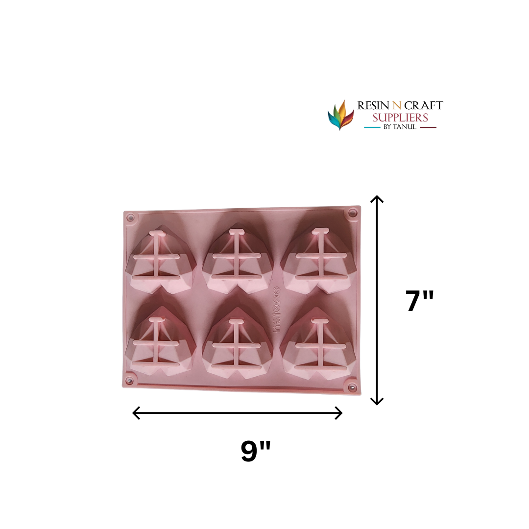 6-Cavity Geometric Heart Silicone Soap Mould