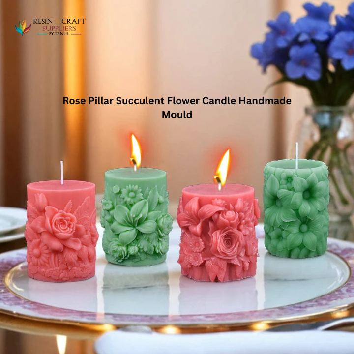 (RHM0257) Rose Pillar Succulent Flower Candle Handmade Mould