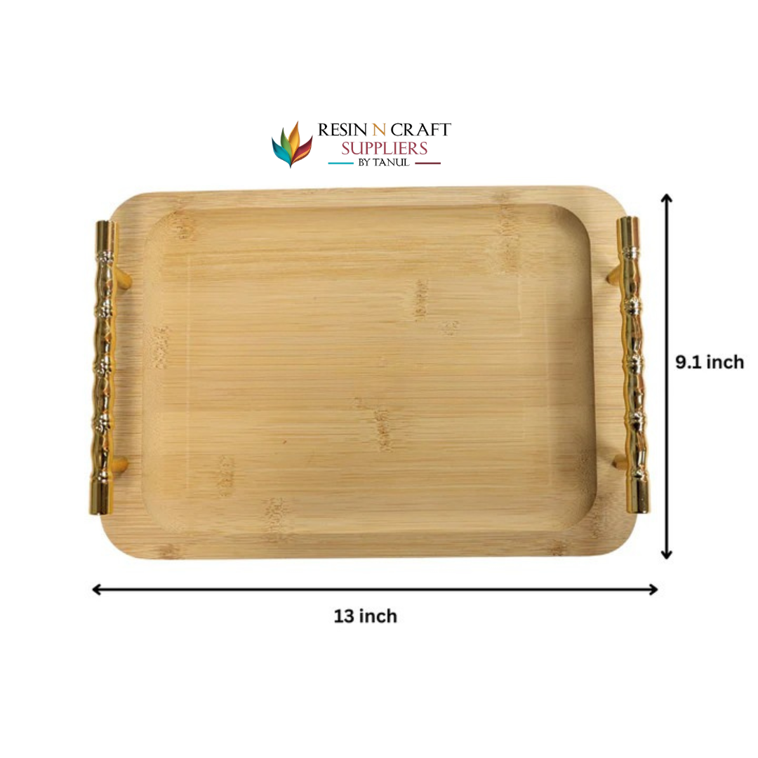 Rectangle Wooden Tray With Golden Branch Handles (Design 1)