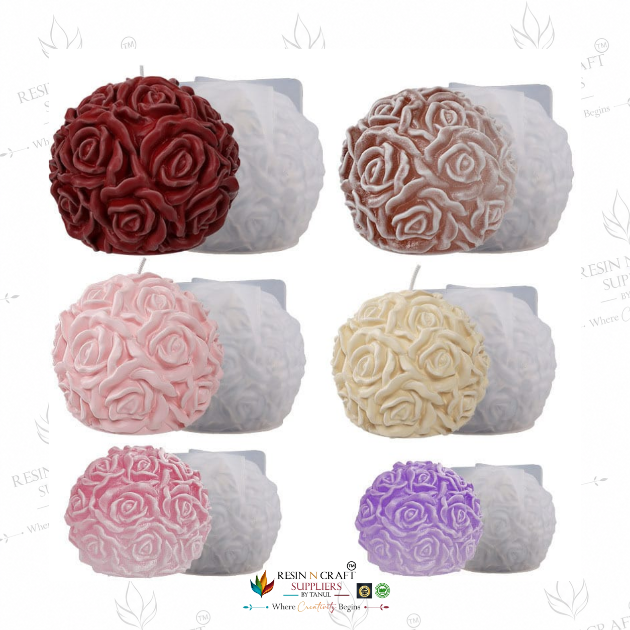 3D Silicone Mould – Rose Ball Candle | Flower Ball Candle Making Mould (RSM1358M)