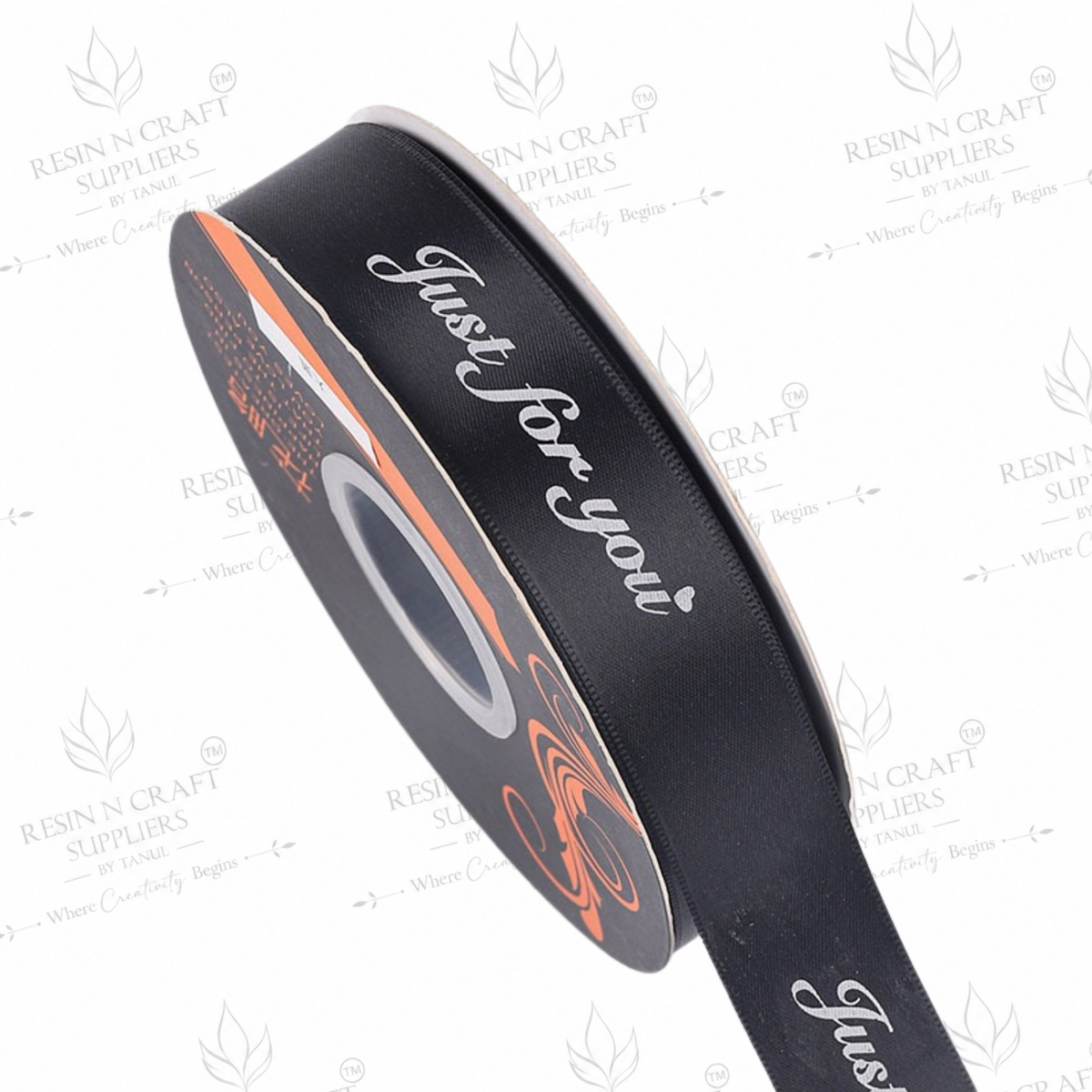 Black “Just For You” Satin Ribbon – 2.5cm × 30m | MG2563A