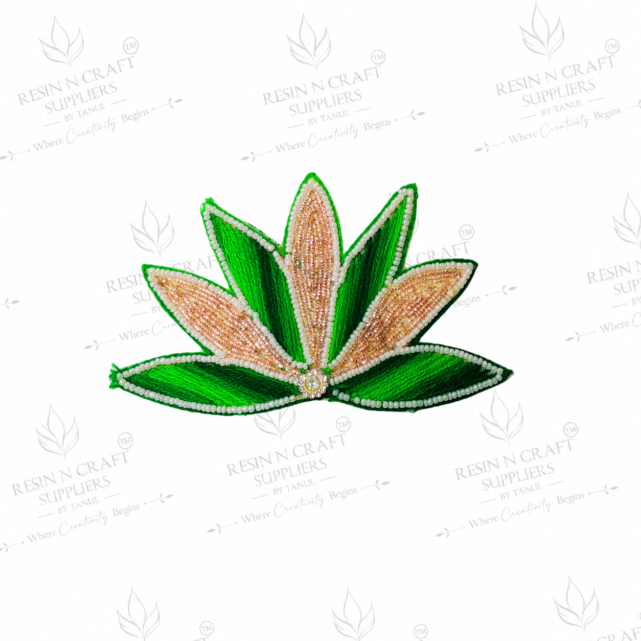 Green Lotus Beaded Patch for Toran & Bandhanwar Making (05"x03")