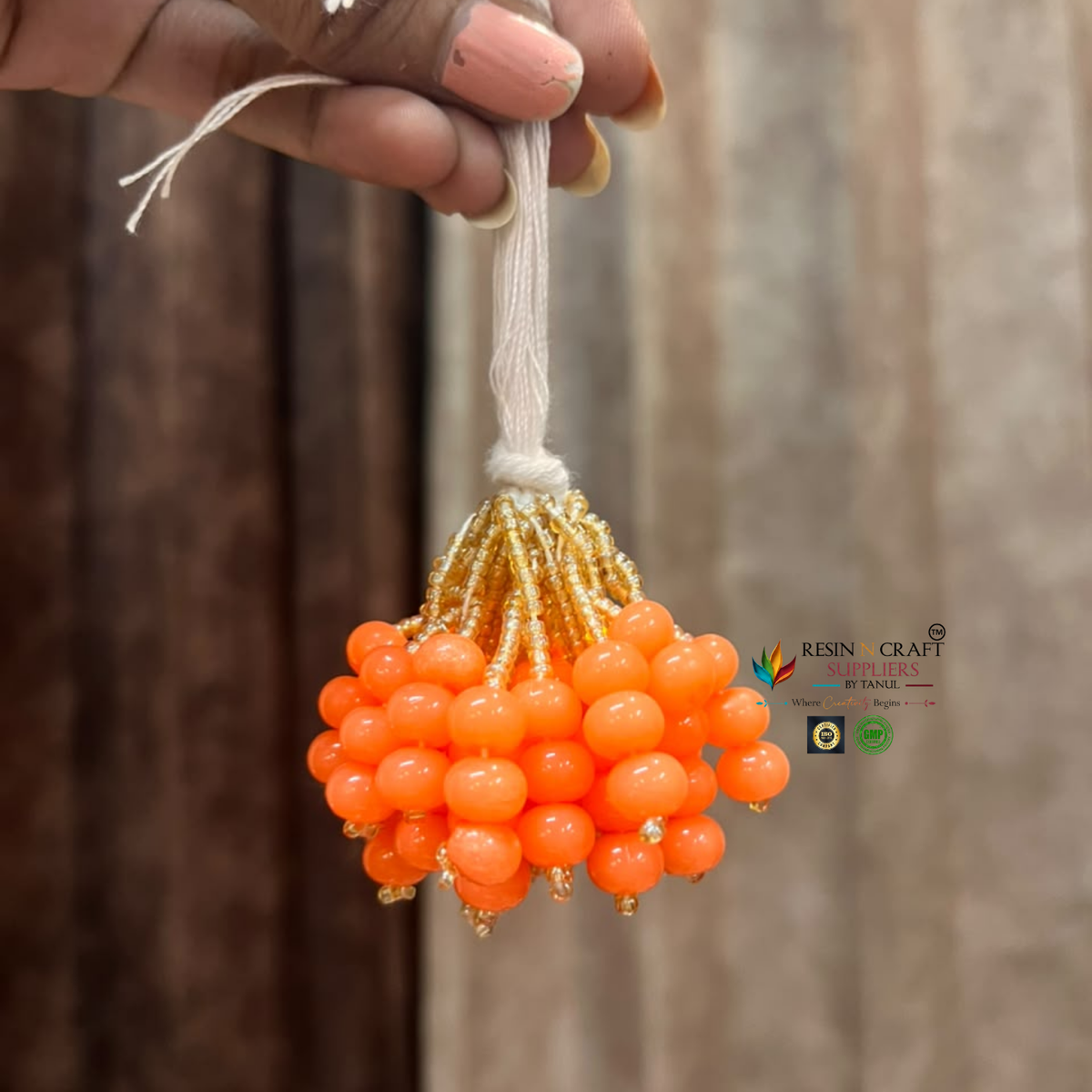 Orange Beaded Golden Latkan Gucchi Pack of 10 | Toran & Bandhanwar Making Material