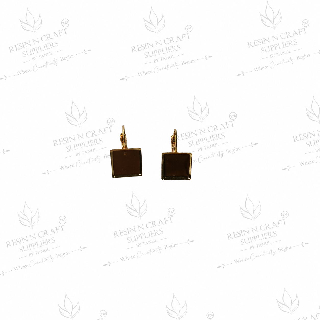 Gold Plated Square Earring Tops with Hanging Loop & Secure Lock | 1 cm