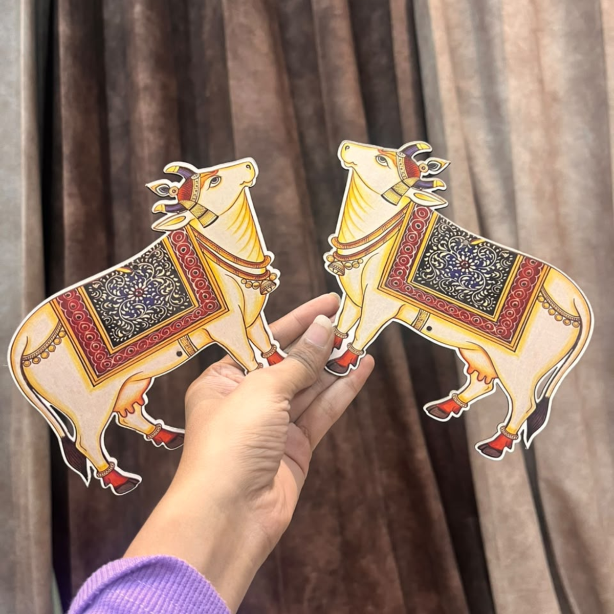 Decorative Cow MDF Pair 6×4 Inch | Traditional Cow Cutout for Toran, Bandhanwar & DIY Décor