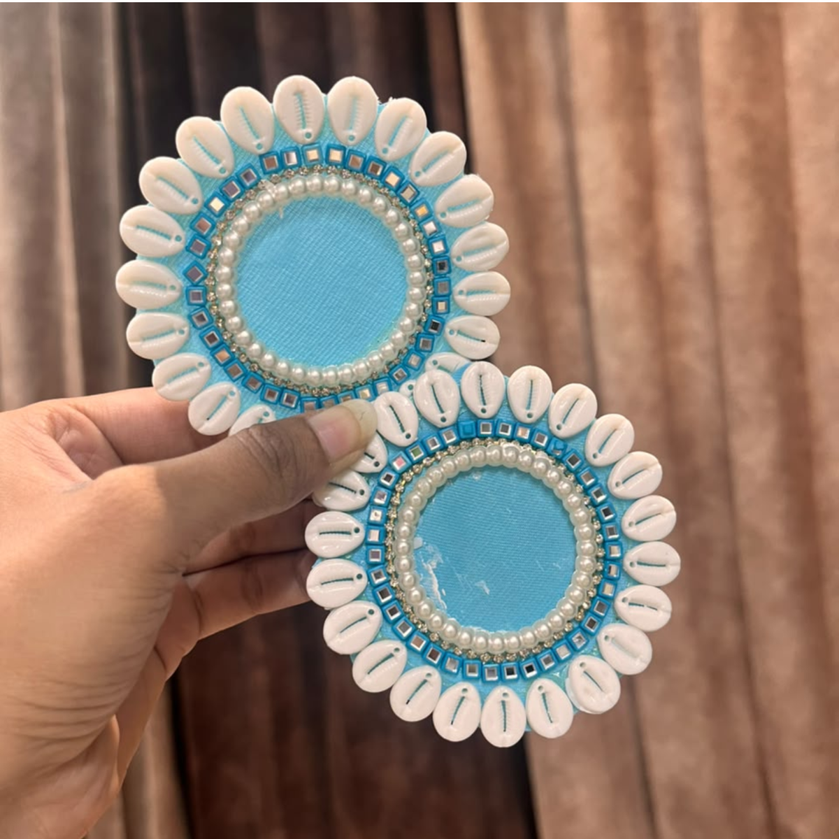 Blue Cowrie Shell Beaded Toran Patch Pair – Decorative Patch for Toran, Bandhanwar & Resin Art