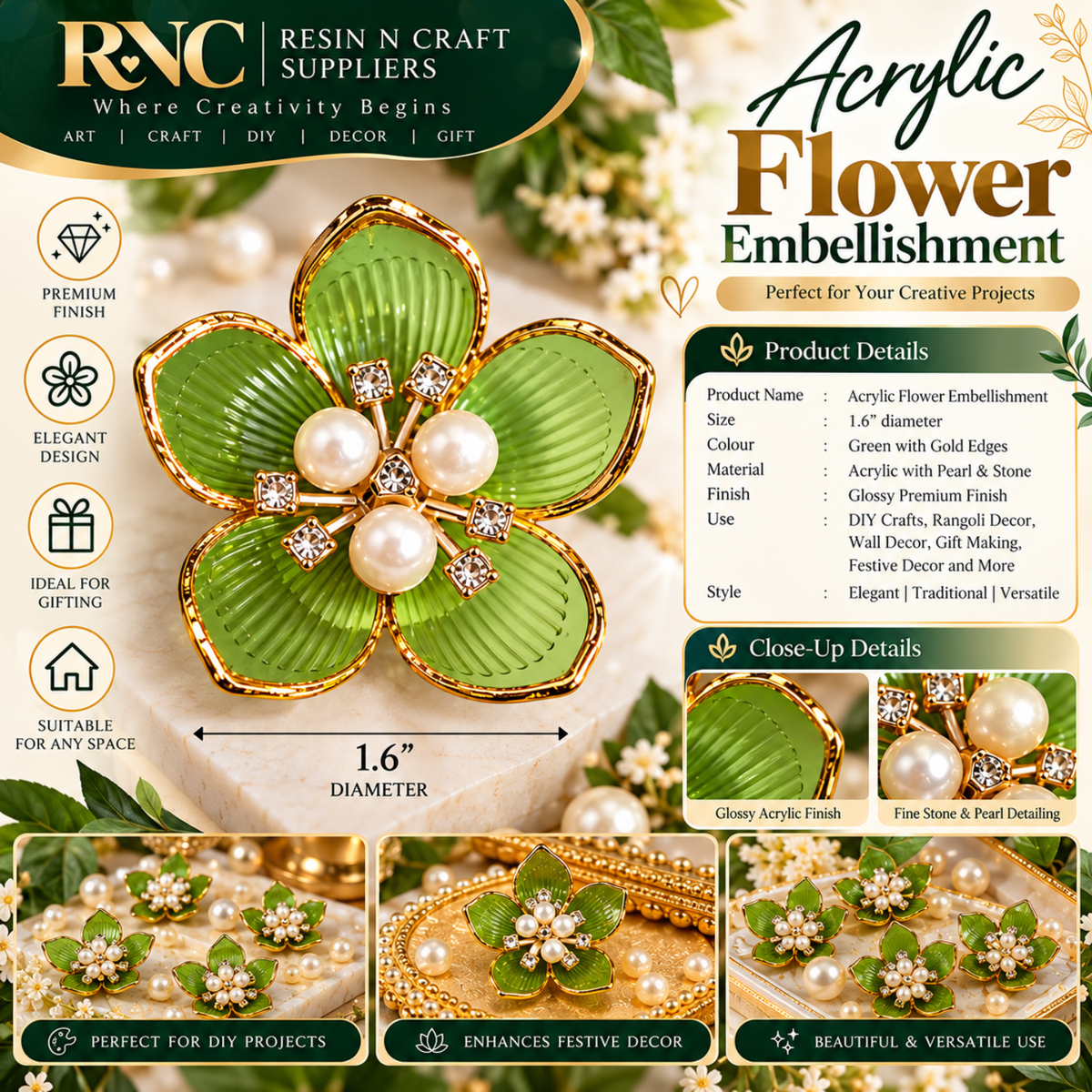 Acrylic Flower Embellishment – Premium Decorative Craft Accessory / Colourful Plastic Flower