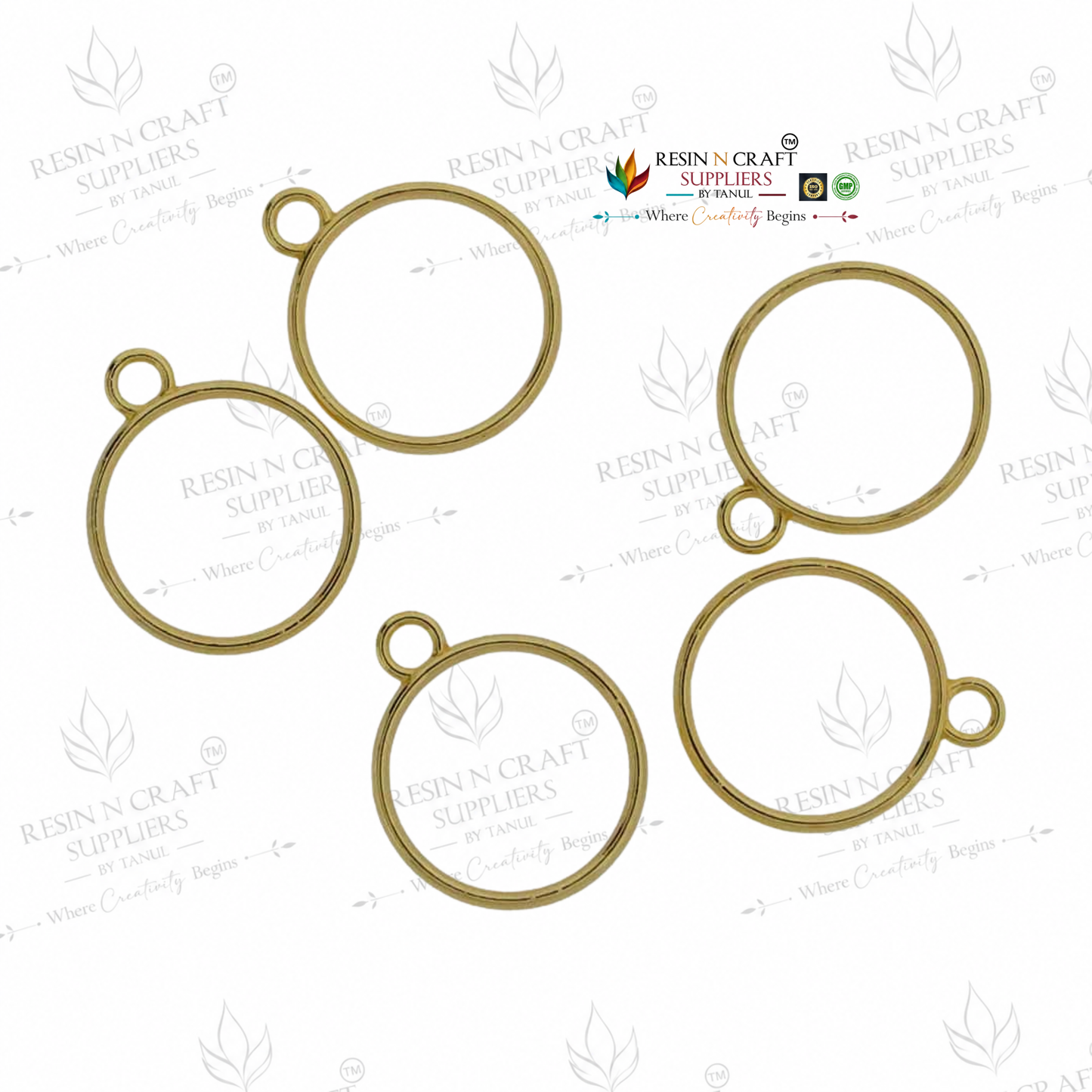 5 in 1 Gold Round Open Bezel Set | Round UV Resin Pendant Frame | Metal Jewellery Making Charm | 25.77 × 21.4 mm