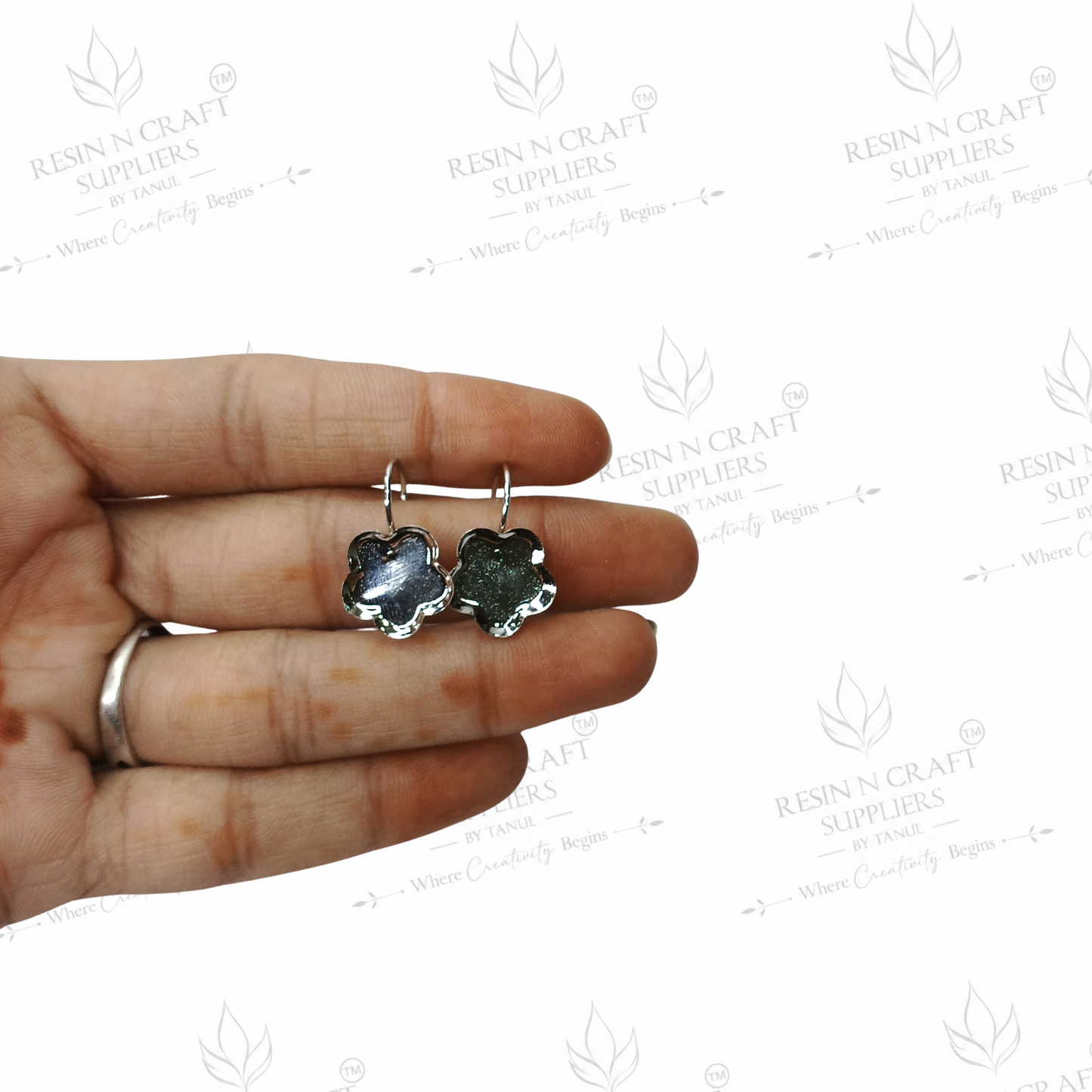 Silver Plated flower Earring Tops with Hanging Loop & Secure Lock | 1 cm