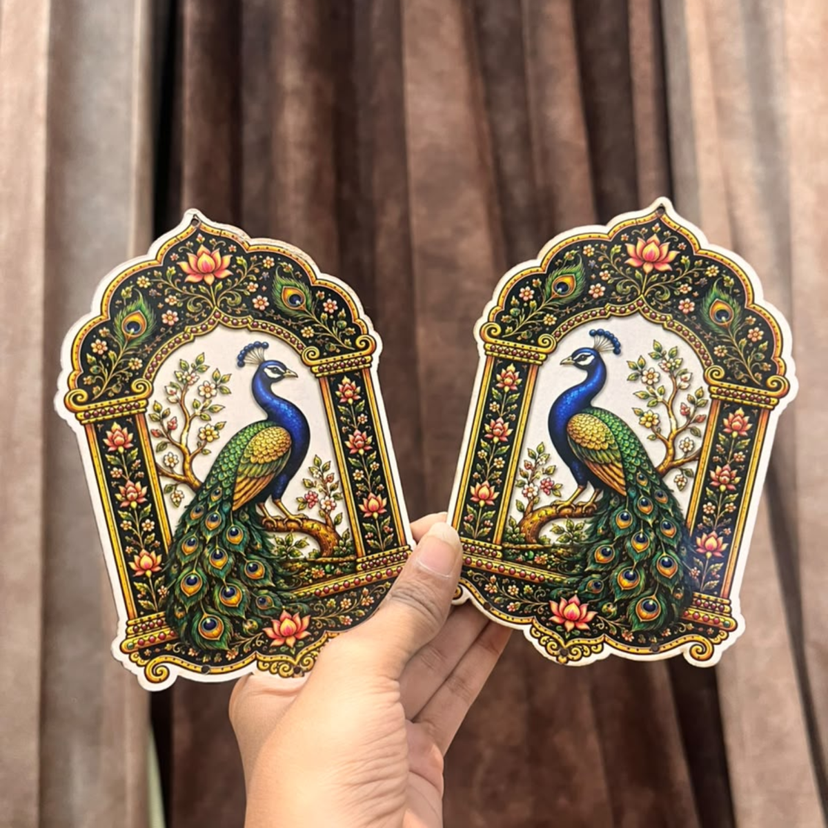 Premium Peacock MDF Pair 6×4 Inch | Peacock Wall Hanging for Toran, Resin Art & DIY Décor
