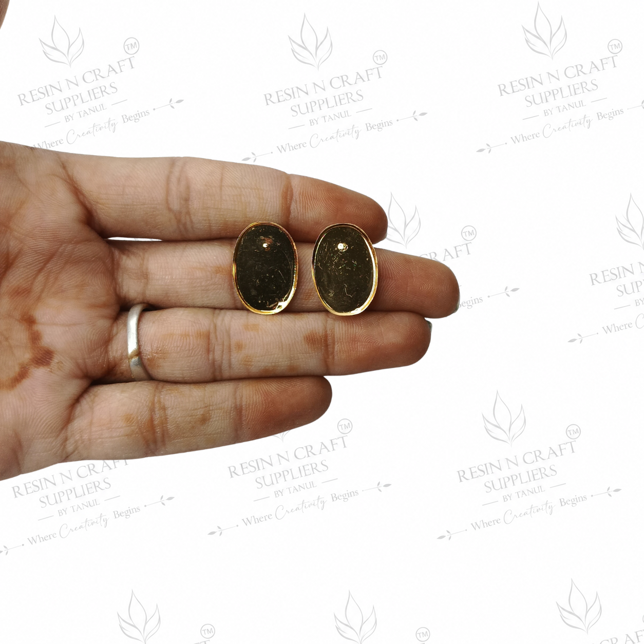 Gold Plated Oval Stud Earring Base | 1.8 cm