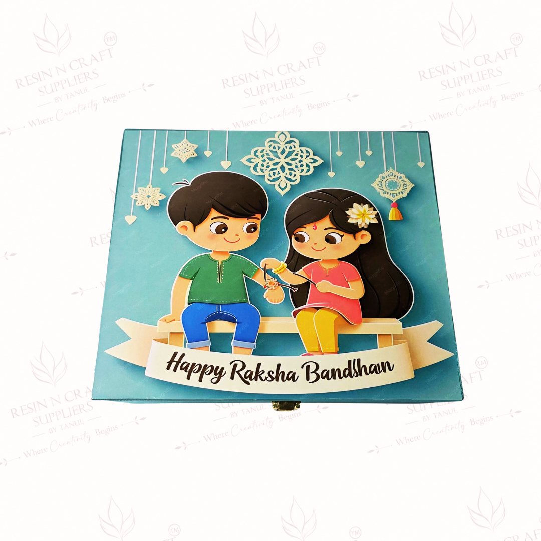 Premium Teal Rakhi Hamper Box | Brother & Sister Theme Gift Box 8 Inch × 9.5 Inch × 4 Inch (Deep)
