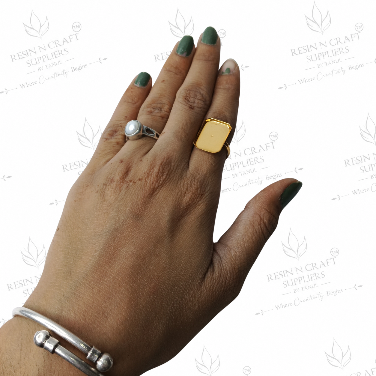 Gold Plated Rectangle Adjustable Ring Base | 1.8 cm