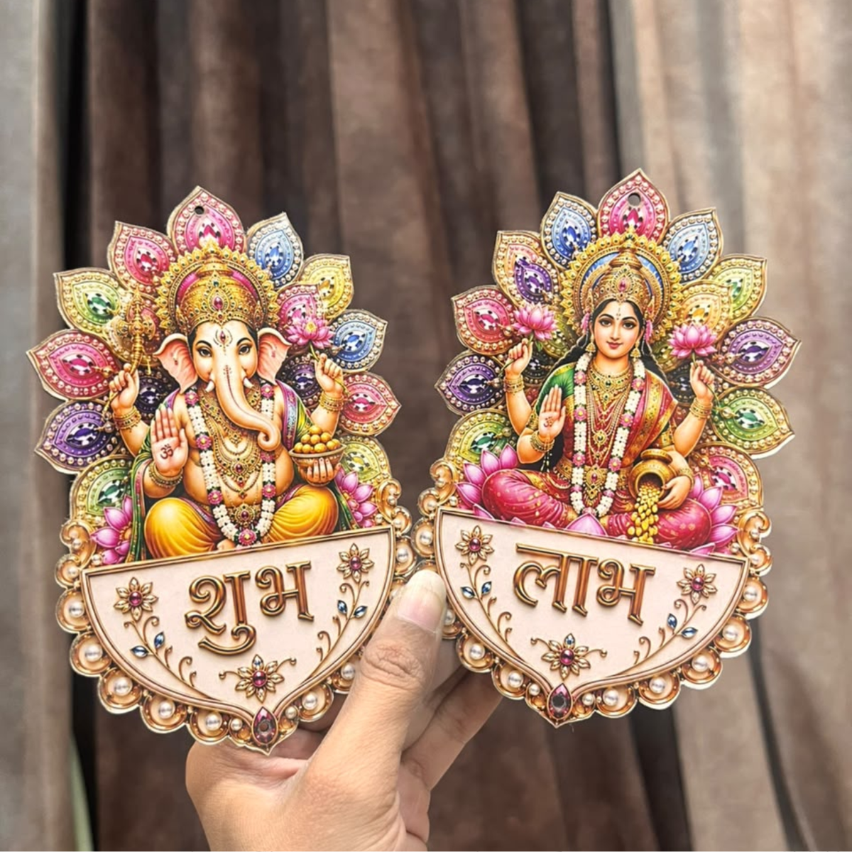Shubh Labh Ganesh Laxmi MDF Pair – 6×4 Inch | 2 Pc Set for Toran, Diwali & Home Décor
