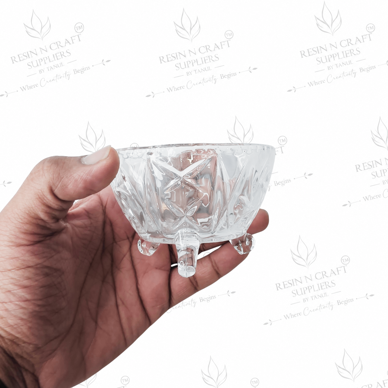 2.5 Inch Floral Footed Glass Candle Bowl | 3.4" Wide Opening for Wine & Smoothie Candles, Hampers, Resin Décor & Gifting