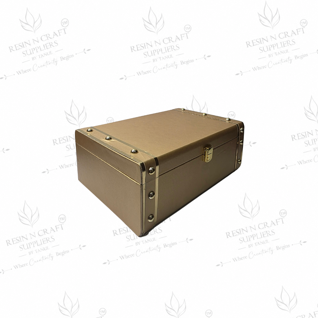 Premium Gold Luxury Rakhi Hamper Box | Metal Corner Gift Box Trunk 8 Inch × 9.5 Inch × 4 Inch (Deep)