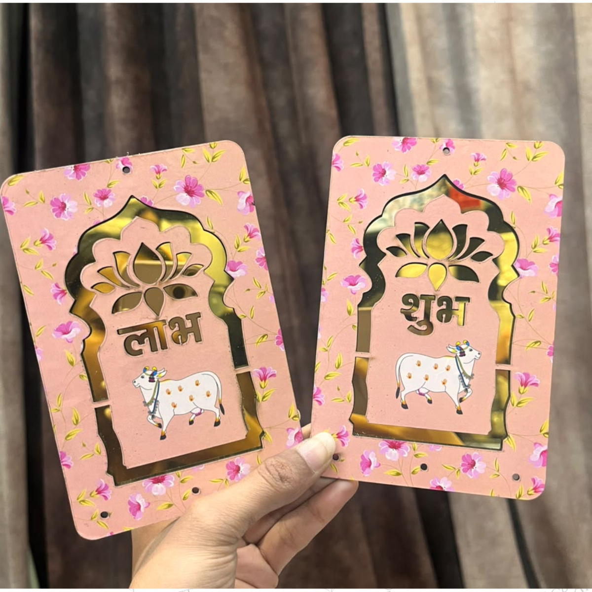 Shubh Labh Cow MDF Pair 6×4 Inch | Premium Printed MDF Cutout for Diwali, Toran & DIY Décor