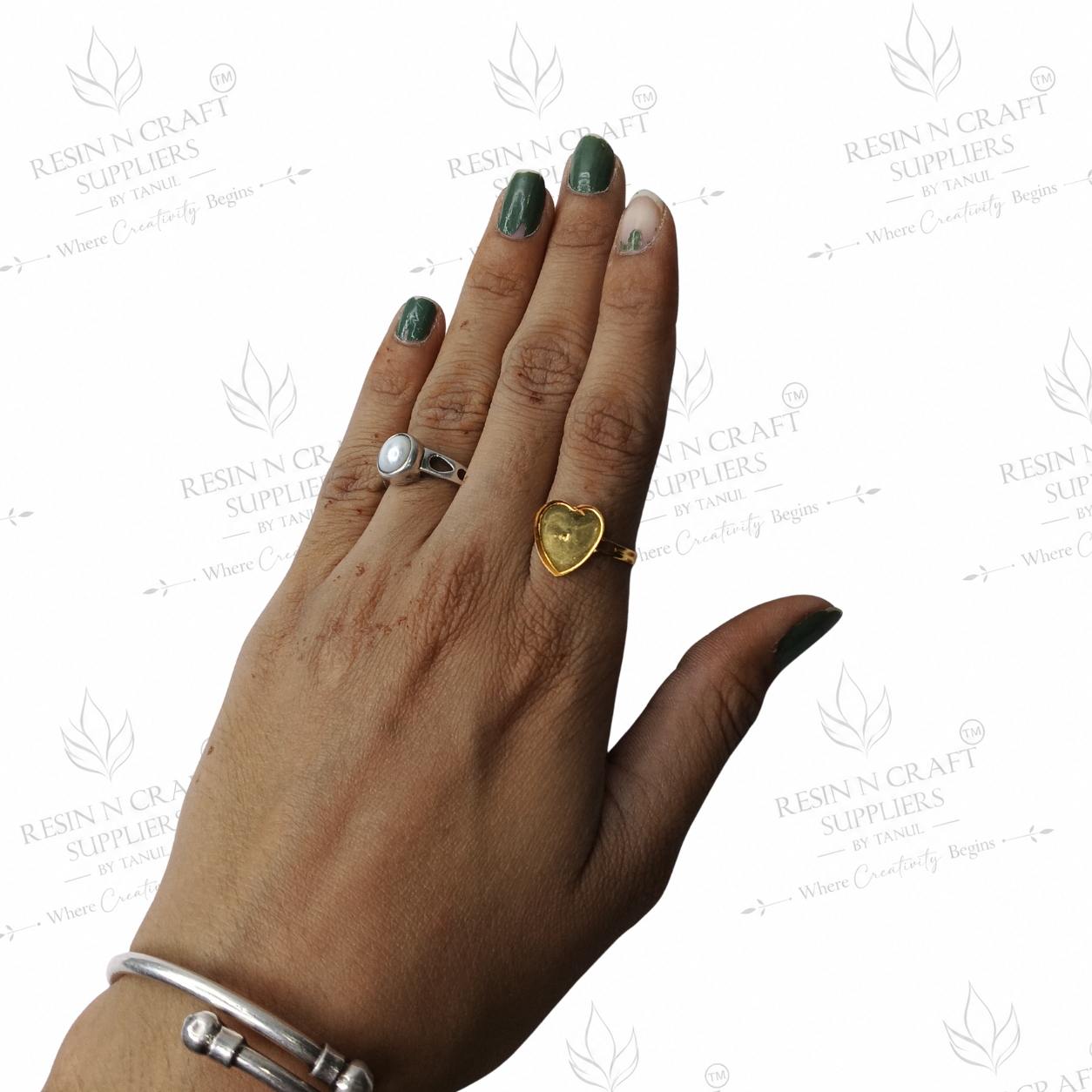 Gold Plated Heart Adjustable Ring Base | 1 cm