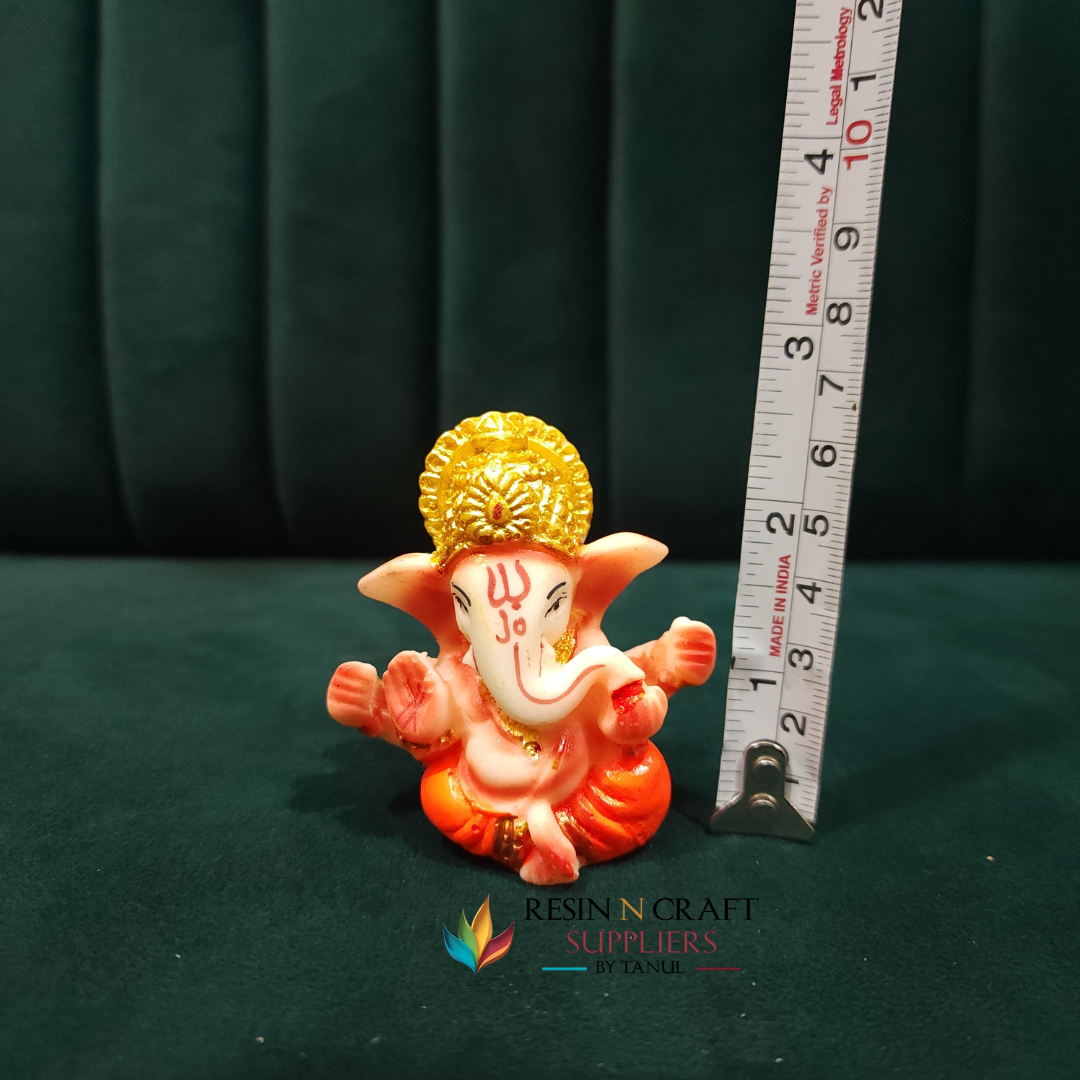 Miniature Relaxed Lord Ganesha Idol (Orange , Gold & White)