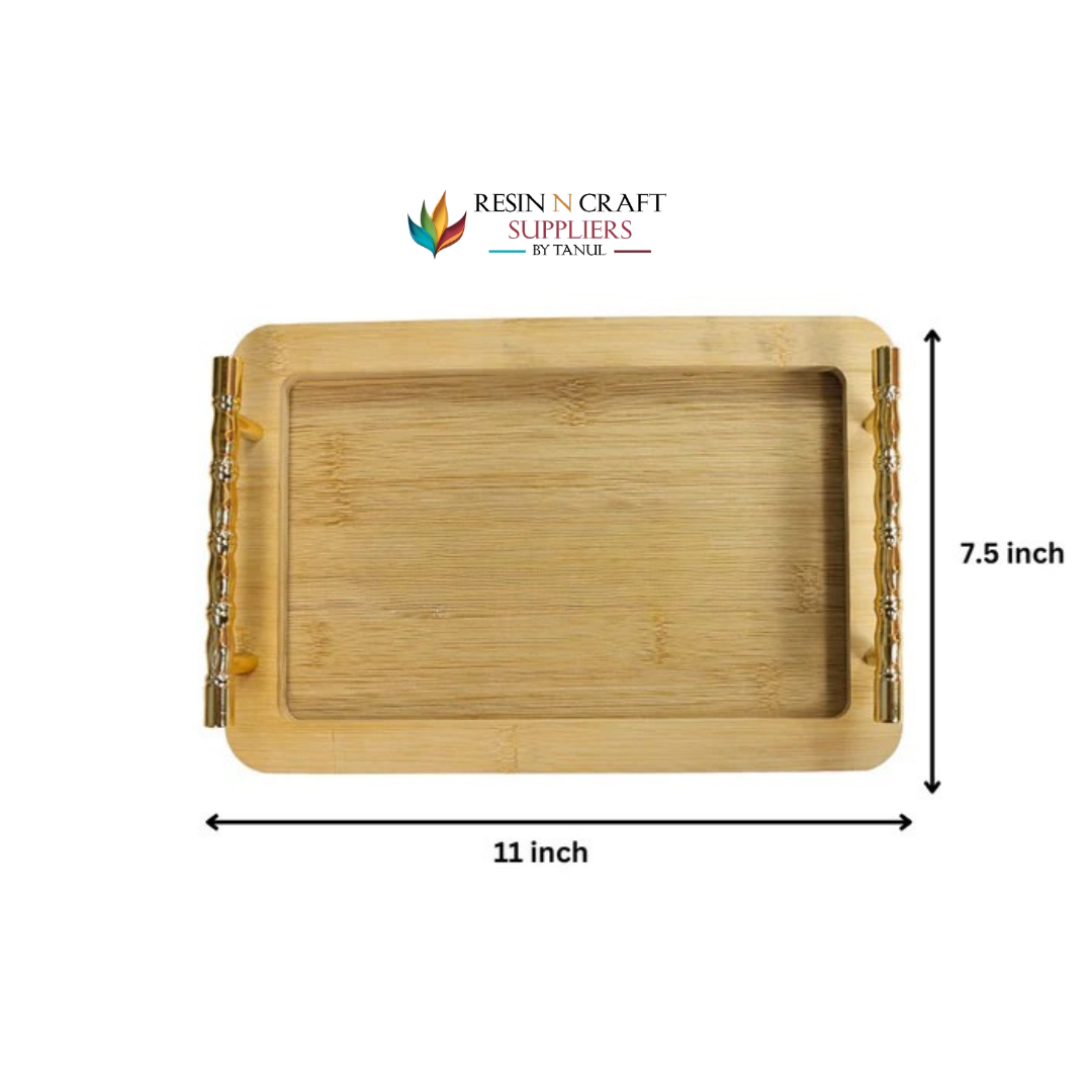 Rectangle Wooden Tray With Golden Branch Handles (Design 1)